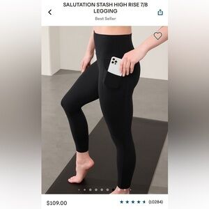 Athleta Salutation Stash 7/8 Legging with Pockets, Black, Large